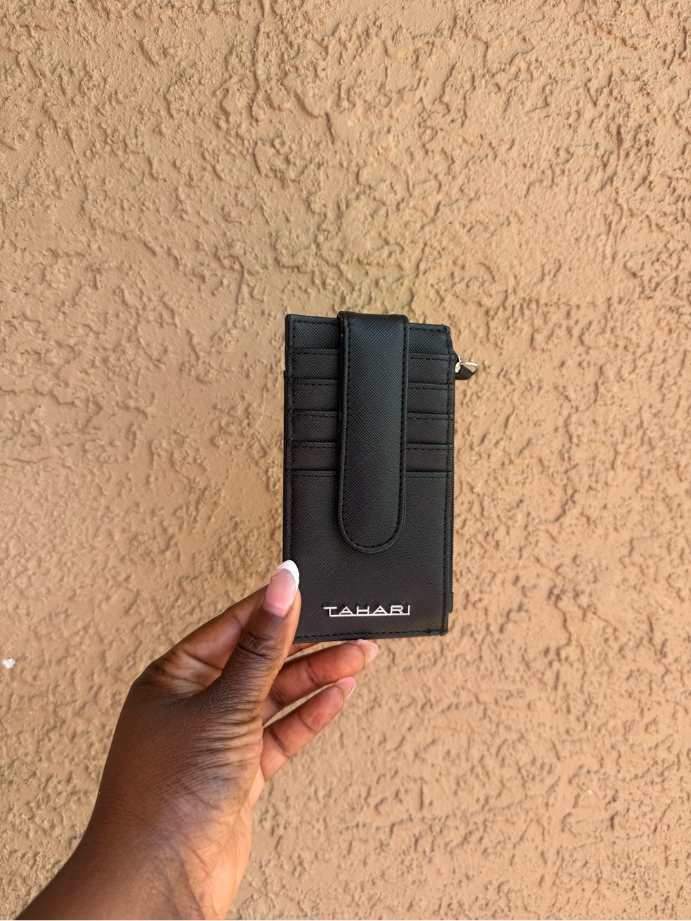 Tahari Black Slim Card Wallet with Snap Tab